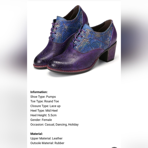 Gracosy Purple/Blue Leather Oxfords with heel Sz 37 - Picture 16 of 16